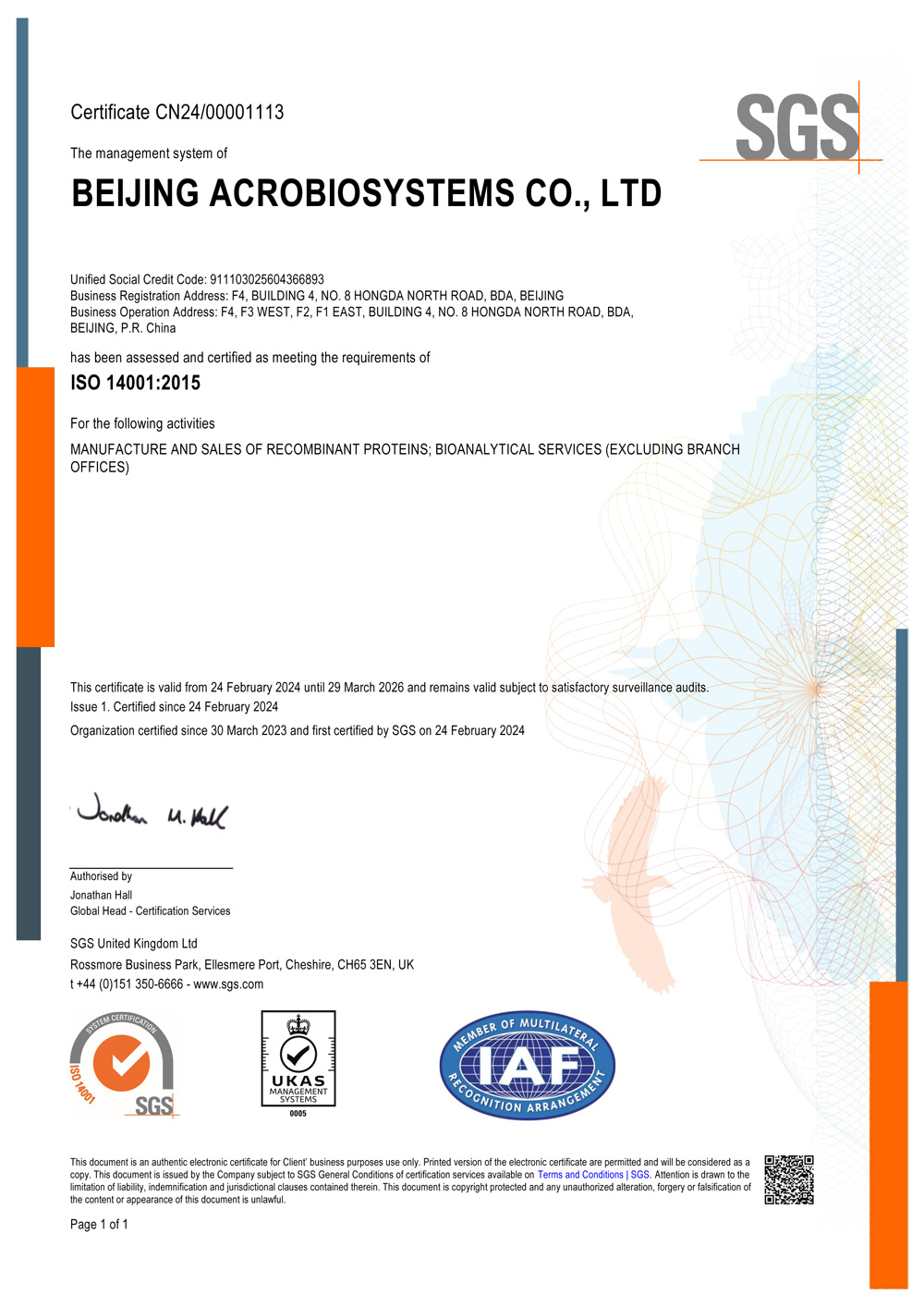 obtained ISO14001